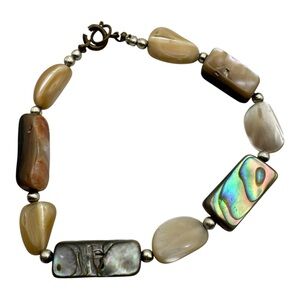 Vintage Bracelet with Natural Stone‎ & Abalone Shell Beads Boho